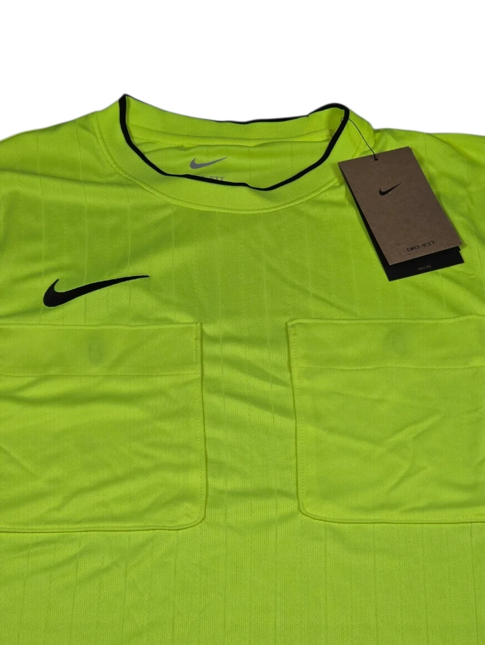 NWT‎ Nike Dri-Fit Soccer Referee Volt Yellow Double Pocket Jersey Men's Sz Large